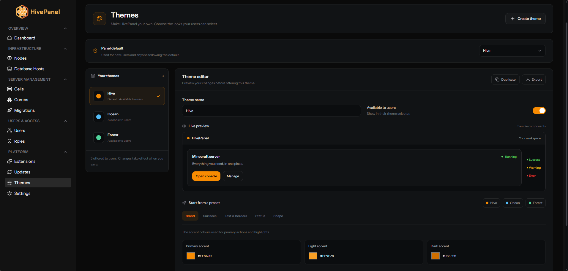 Themes and design tokens in HivePanel